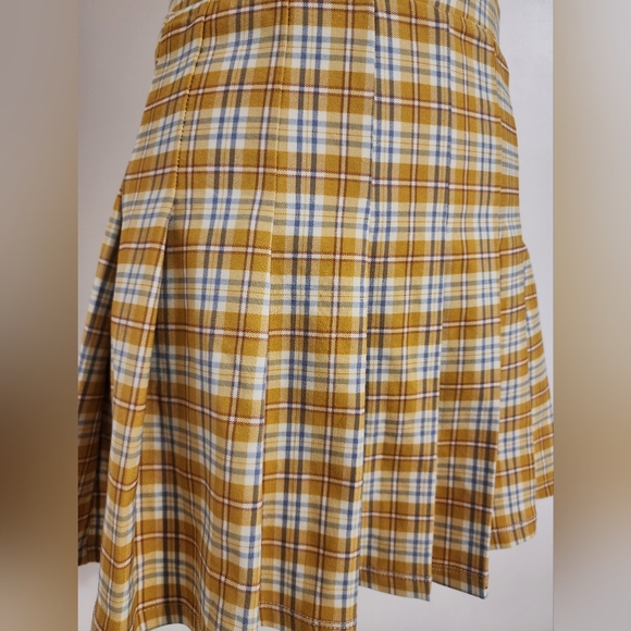 Altar'd State Yellow Plaid Pleated Mini Skirt - Picture 2 of 8